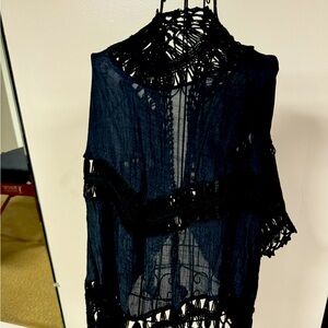 Venus black fringe swim coverup size L